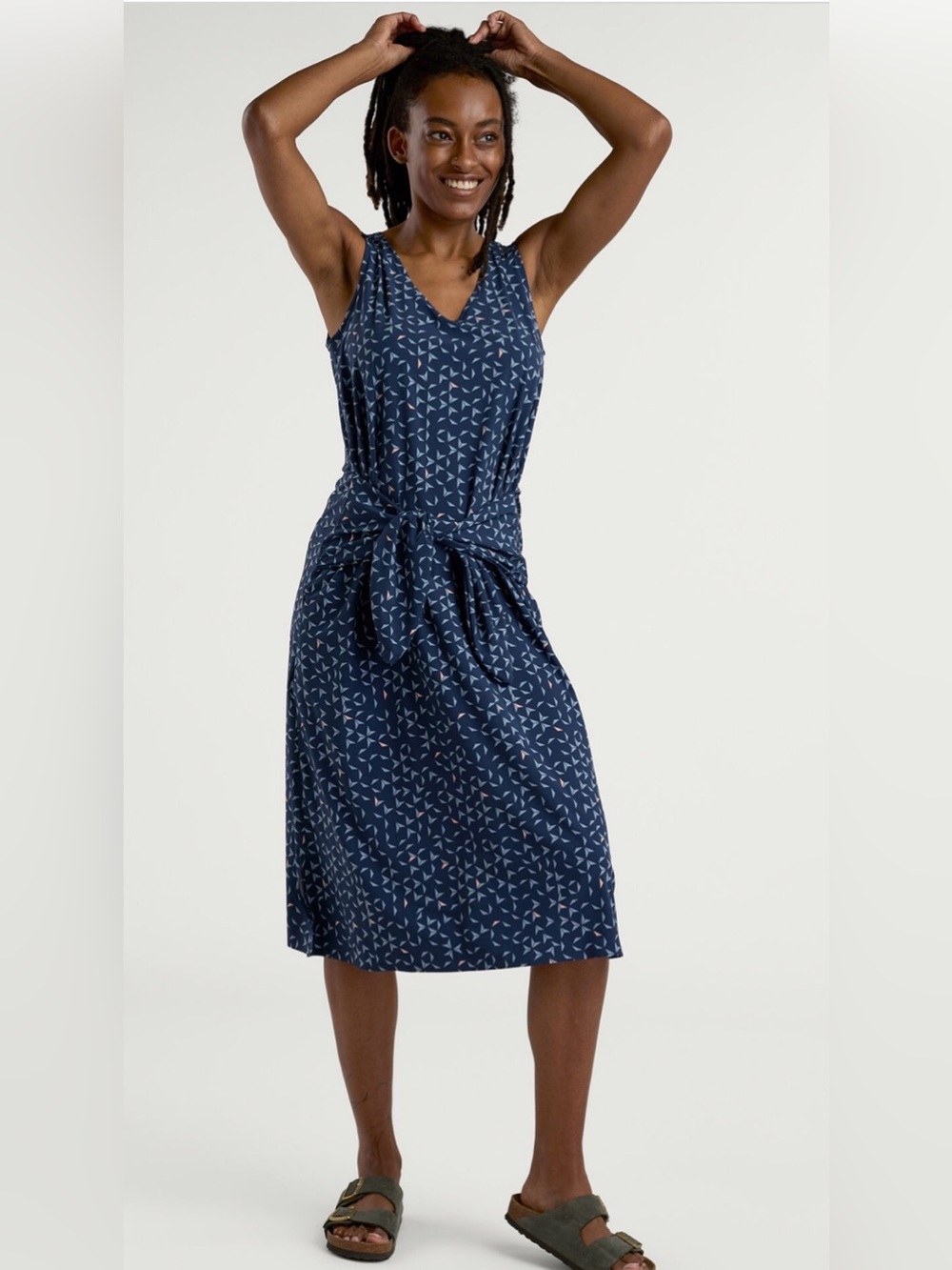 NWT Title Nine Round Trip Active Midi Dress Black Milos Print Size Large $139